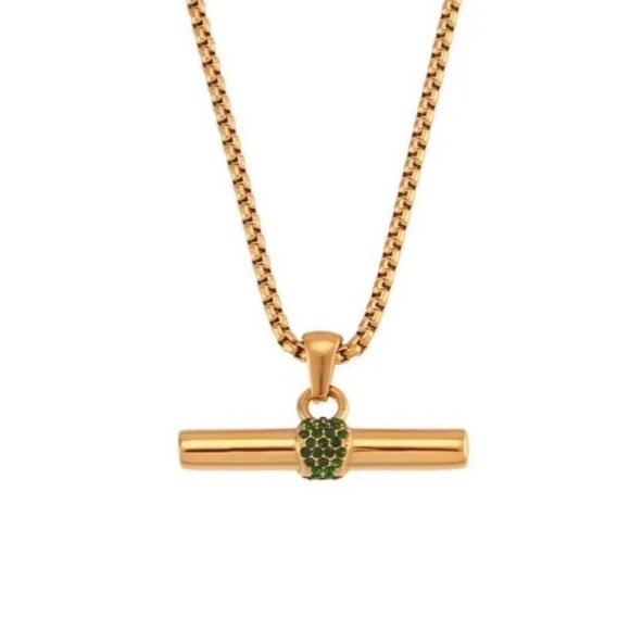 New Bar Pendant Necklace 18K Gold Plated Rhinestone Contemporary Minimalist - Picture 4 of 10